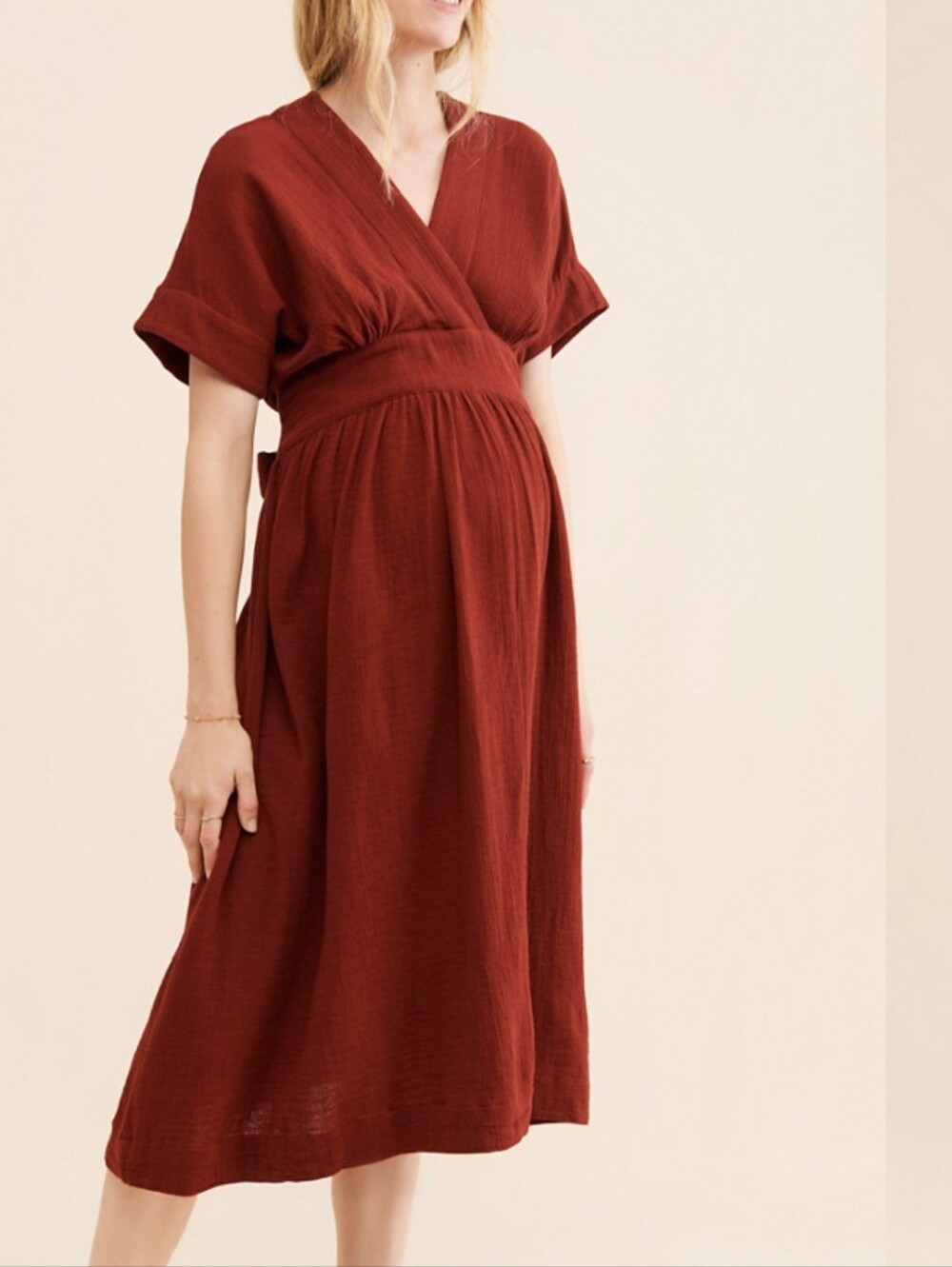 Hatch MATERNITY CAROLINA Rust-Red Midi Dress SIZE 3 GREAT USED